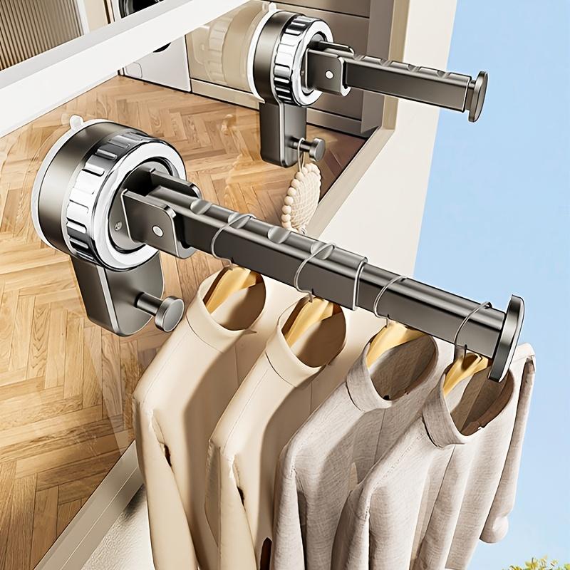 Punch Free Suction Cup Clothes Hanger Wall Mounted Expandable Organizer Plastic Space Saving Balcony Hanging Rack Home Decor