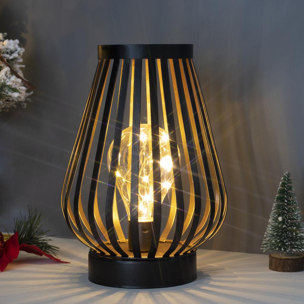 Metal Cage Candle Holder Lantern LED Battery Powered Table Lamp with LED Edsion Style Bulb for Wedding Party Home Decor