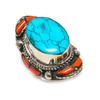 Натуральная тибетская бирюза, коралловый драгоценный камень, ювелирное кольцо ручной работы, размер 8 E6w88