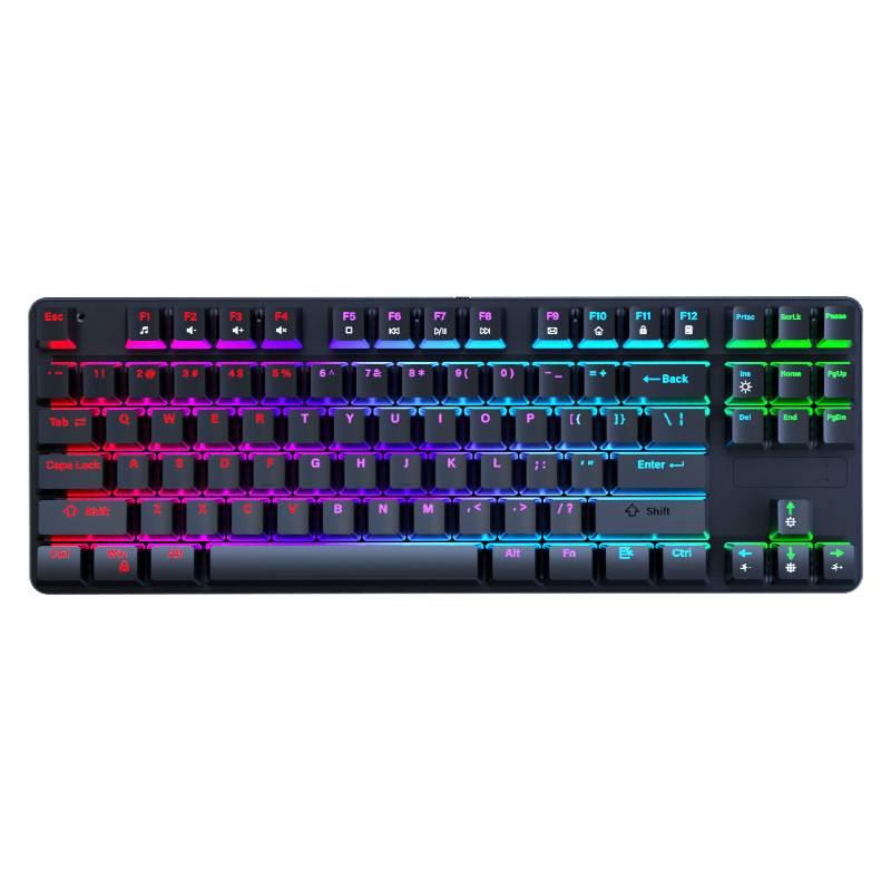 В наличии RGB 87-клавишная настоящая механическая проводная клавиатура, синий переключатель, для ПК, ноутбука, офиса и киберспорта.