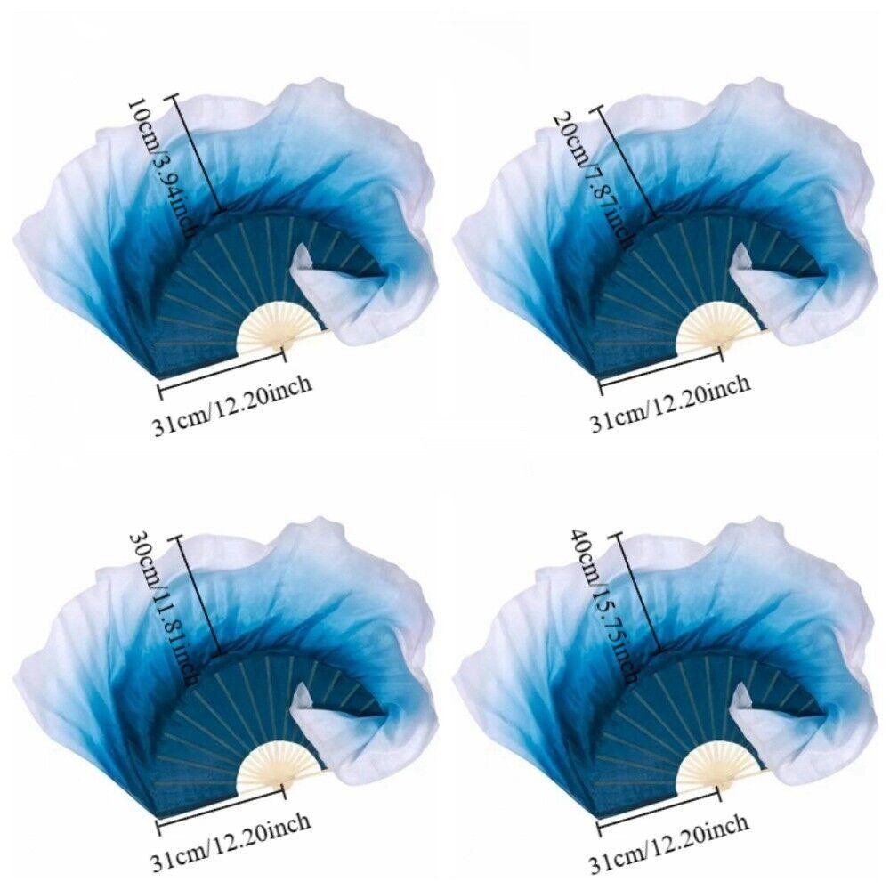 Long Silk Hand Dye Folding Fan Half Circle Belly Dance Fan Durable Classical Dance Fan  For Women