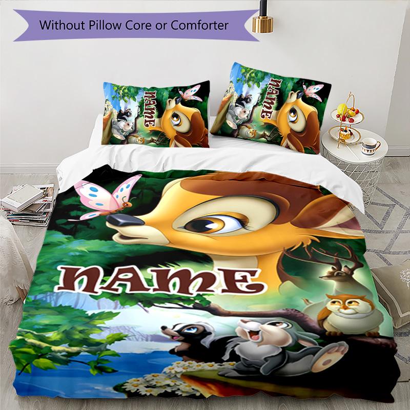 3pcs Bambi4 Cover Set - Personalized Name, HD Printed Bedding with 1 Cover and 2 Pillowcases - Perfect for Home Decor, Easy Care