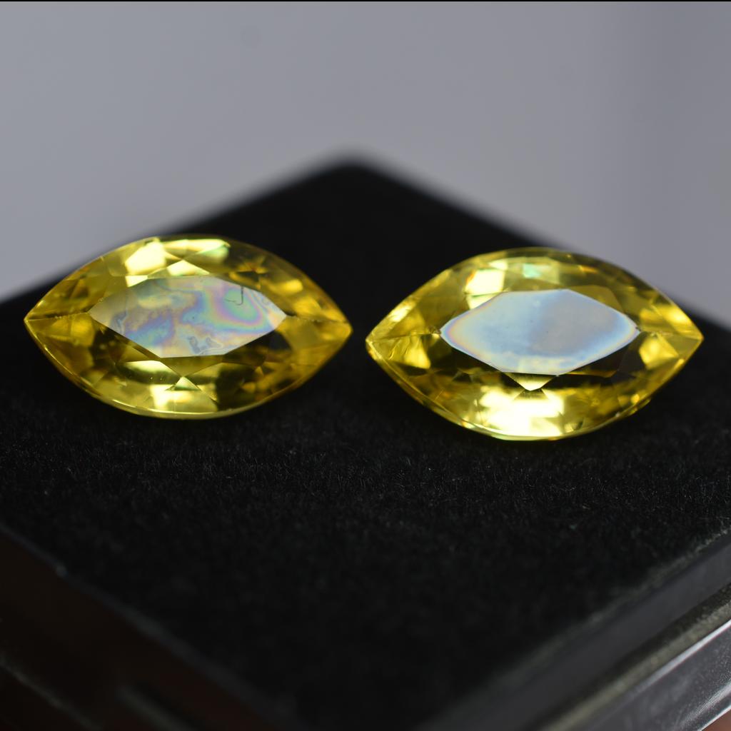 Natural Yellow Sapphire 18.89 Carat Marquise Cut Loose Gemstone Pair