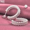 925 Sterling Silver Woven Piercing Earrings Fashion Wedding Jewelry