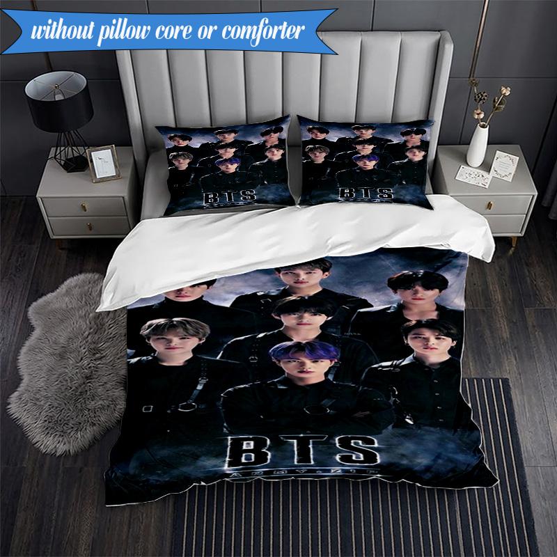 Colorful kpop Gathering 3pcs K-pop music group Bedding set,Ideal for Bedroom, Dormitory,Including Duvet Cover And 2pcs Pillowcases,Fan gifts