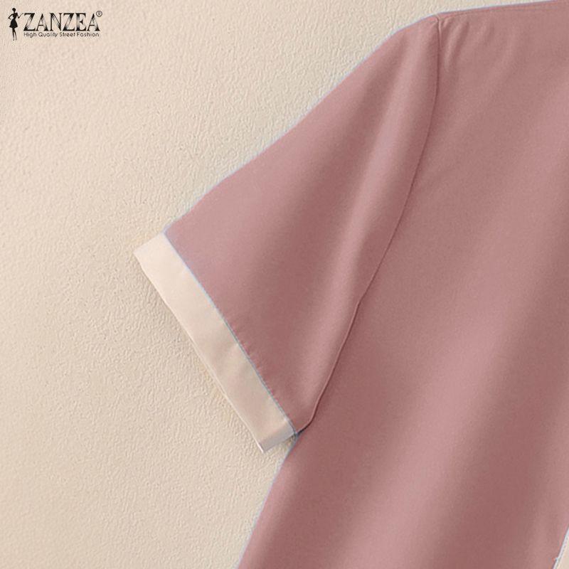 ZANZEA Женское повседневное платье-рубашка с коротким рукавом и вставками, с отложным воротником