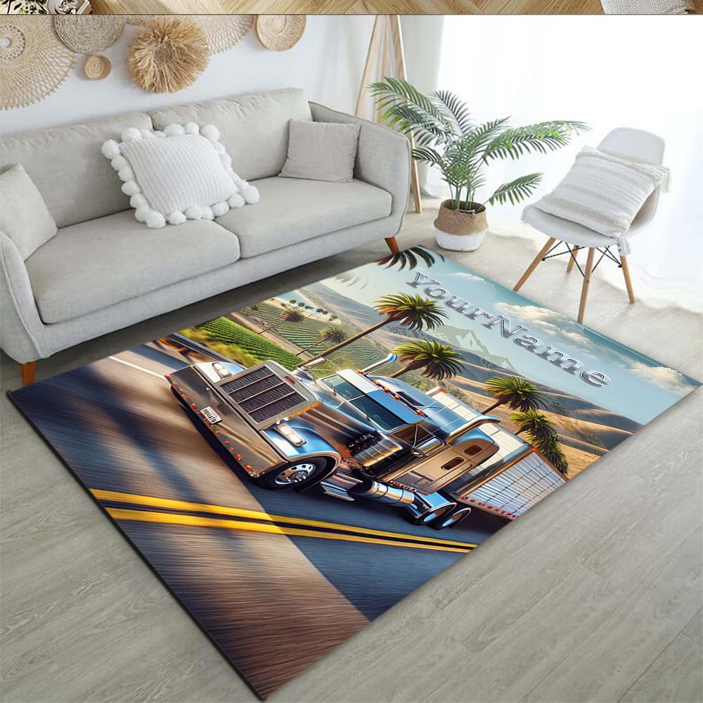 Peterbilt Heavy Trucks Customizable Name Floor Rug Office Rug Perfect for Entryway Study room Game Room Playrooms Antislip Carpet Anime Office Decor