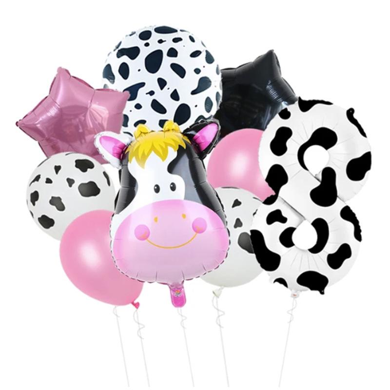 Temu Cow 40-Inch Digital Aluminum Film Balloon Set Black And White Farm Theme Birthday Decoration Balloon