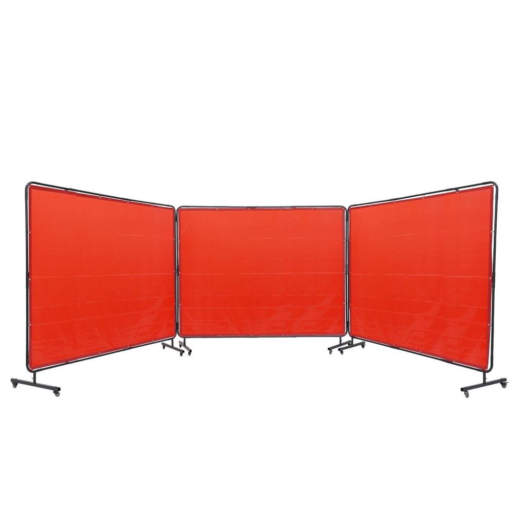 Welding Screen with Frame, 6' x 8' 3 Panel Welding Curtain Screens, Flame-Resistant Vinyl Welding Protection Screen on 12 Swivel Wheels (6 Lockable),