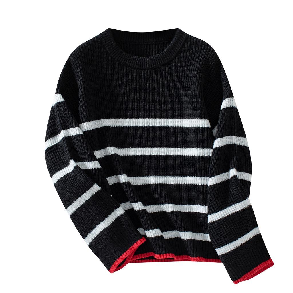 Женская повседневная мода с круглым вырезом и длинными рукавами, вязаный свитер с принтом, топ