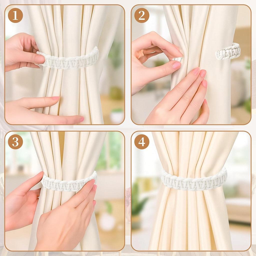 2 Pcak Vintage Braided Curtain Tiebacks, Elegant Rustic Curtain Holdbacks, Burlap Tie Backs for Curta Sheer/Lightweight Drape Home Office Window