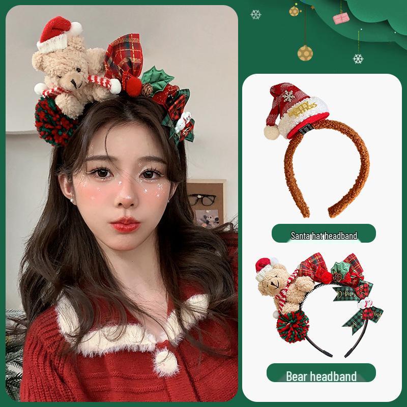 Женская рождественская плюшевая шапка, повязка на голову, аксессуары для волос