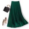 Women Midi Skirt Elastic High Waist Satin Pleated Skirt Solid Color Long Skirt Work Leisure Daily Wear