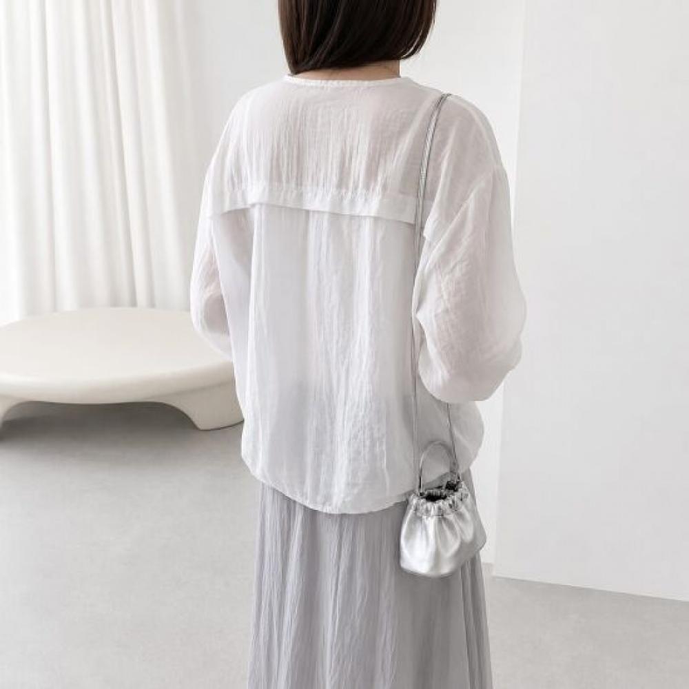 Mizqz Sheer Round Blouse Cardigan Shirt