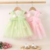 Летнее новое красивое газовое платье для девочек, четыре цветка, платье принцессы с маленьким цветком, маленькое детское платье