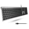 MACALLY Mac Keyboard US Layout Wired All Aluminum Frame Slim Quiet Scissor Type Keys with Numeric Keypad Work from Home Telework iMac Pro iMac MacBook