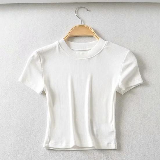 Женский летний укороченный топ с круглым вырезом и коротким рукавом, облегающий эластичный однотонный повседневный мягкий дышащий женский топ с открытой талией