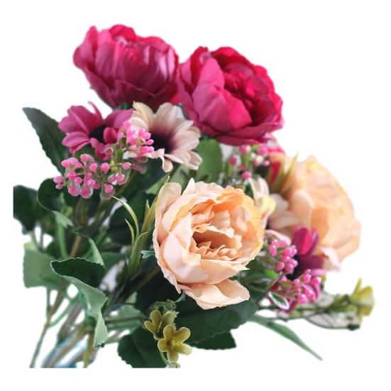 Имитация пиона Реалистичный искусственный букет с зелеными листьями и ветками