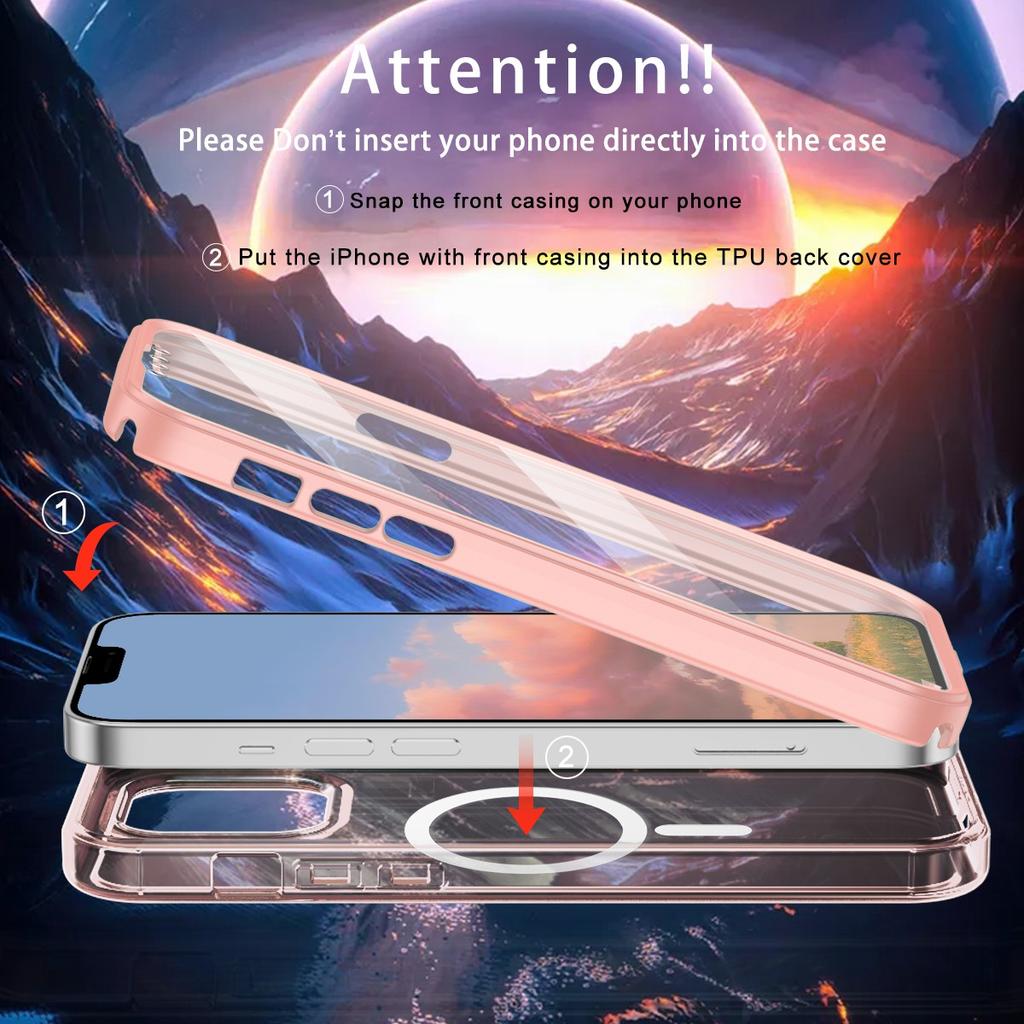 For iPhone 14 Magnetic Case PC+TPU Shockproof Phone Cover with PET Screen Film