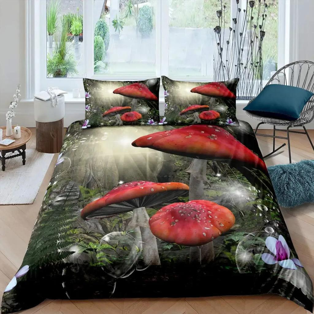 Фэнтезийный комплект пододеяльника для девочек, постельное белье с темой бабочек мечты, цветочный комплект чехла для одеяла для девочек, пододеяльник с цветами и грибами
