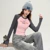 [American style spicy girl contrasting color T-shirt]