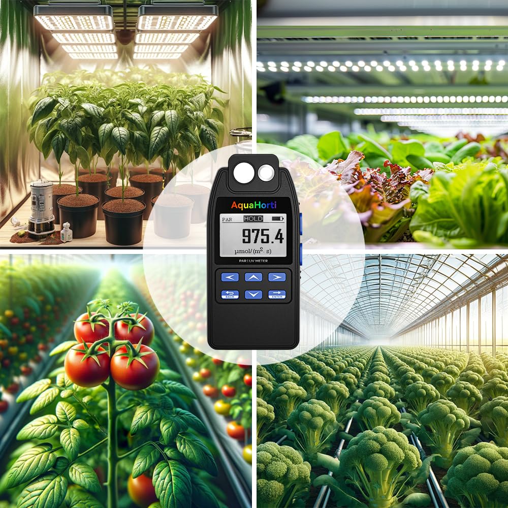Тесты PAR PPFD и UVA-излучения Отображение отдельного PAR B с ростом Запись PAR AH-Quantuv meter, (400-750 нм) (320-400 нм) интенсивность. R, G, свет.