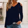 Plus Size Ladies V Neck Shoulder Cutout Long Sleeve Fashion Relaxed Tee