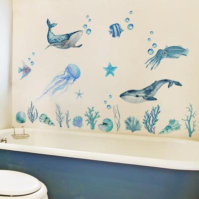 Стильные настенные наклейки для аквариума с изображением моря, водостойкие и идеально подходящие для учебы, а также с изображением морских обитателей, китов, медуз, рыб. съемный. Детские комнаты,