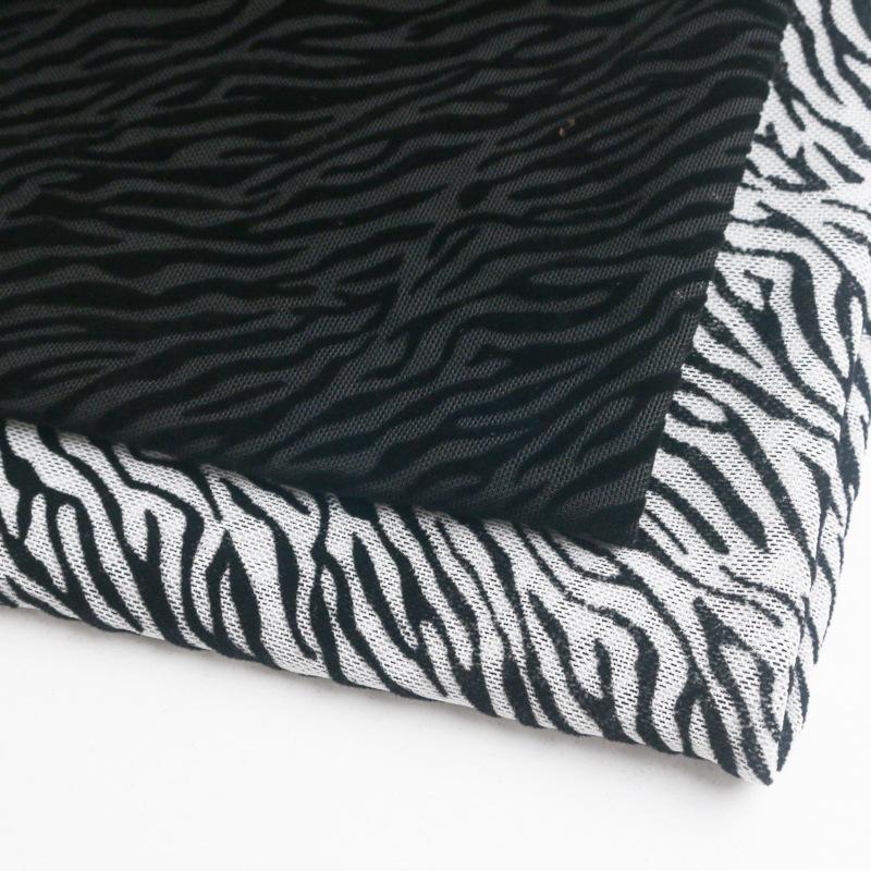 1 ярд Черно-белый цвет Принт Зебра Флок Сетка Ткань Африканский Тюль Жаккардовый Бархат Ткани для DIY Шитья Одежды