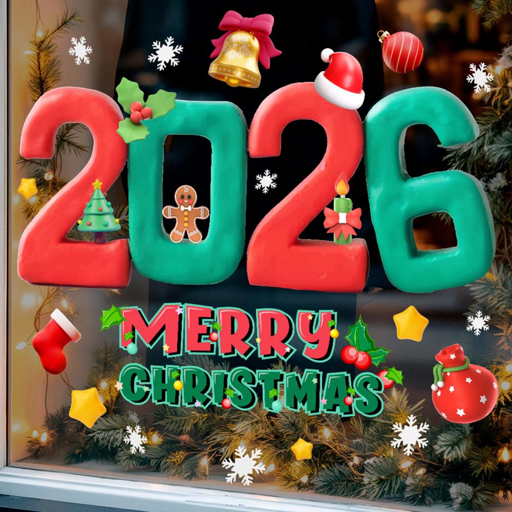 Christmas Glass Stickers 2026 Number Blessings Electrostatic Design Waterproof New Year Decal Festive Decoration