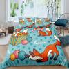 Girls Cartoon Fox Duvet Cover Set Cute Fox Bedding Set Kawaii Animals Comforter Cover Botanical Floral Bedspread Cover Full Size