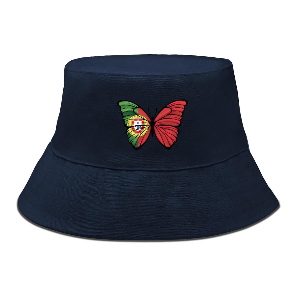 Bucket Hat With Butterfly Flag of Portugal Print , Patriotic Sun Cap Unisex Fashion Solid Color Beach Hat