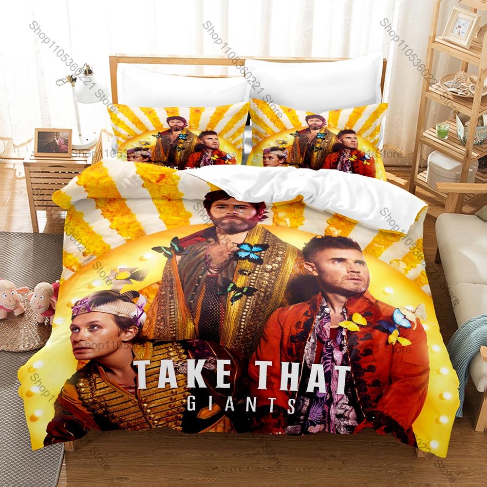 Постельное белье Take That: Пододеяльник + 2 Наволочки, Простое, Винтажное, Поп-текстовый узор, 3 предмета, Льняное, Классическое, Для комнаты фаната бой-бэнда