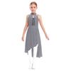 Girls Lyrical Performance Costume Shiny Sequins Sleeveless Asymmetrical Dance Dress with Sheer Mesh Skirt