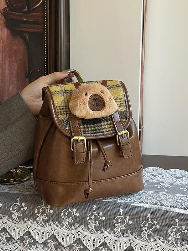Retro Checkered Womens Backpack Made Of Pu Leather For Street Style And Travel