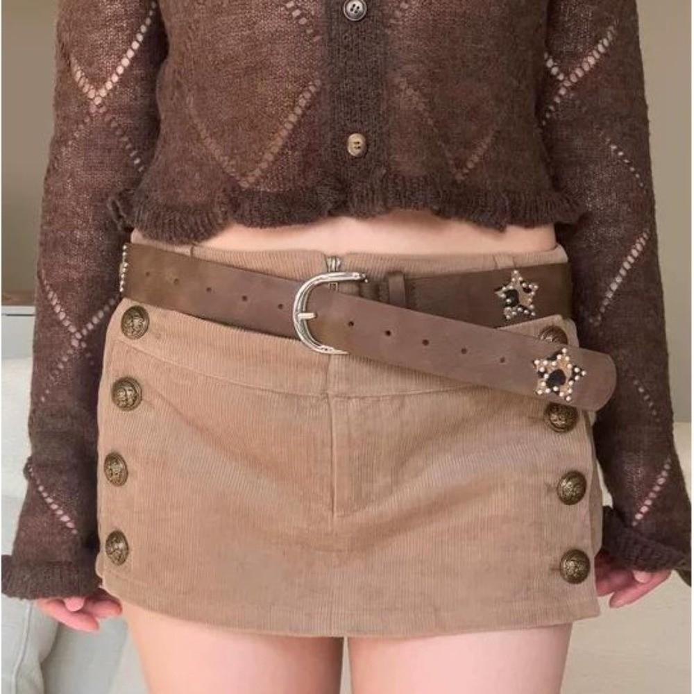 Rivet Metal Buckle Belts Star Pu Leather Waistband Fashion Retro Jeans Belt  Women