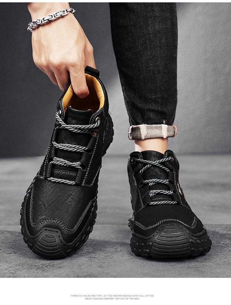 Men's Plus Size Velvet-Lined Martin Boots - Mid-Top Casual Outdoor Short Boots for Spring and Autumn