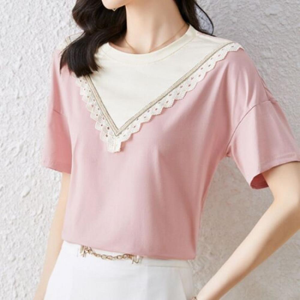 Navava ShorT Sleeve T shirT wiTh Lovely Lace poinTs nT630