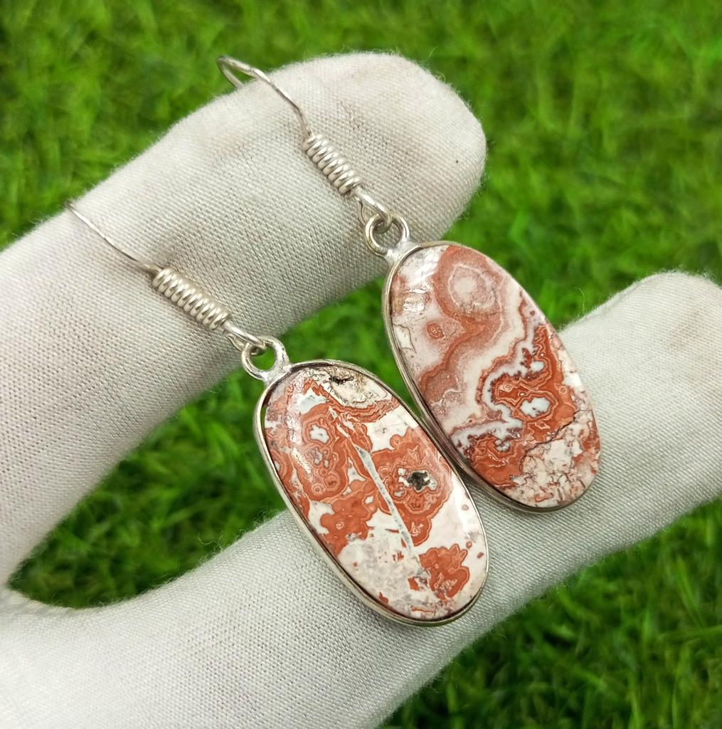 Натуральный кружевной сумасшедший агатовый драгоценный камень 925 пробы с серебряным покрытием овальной формы 1 пара ободок женские серьги