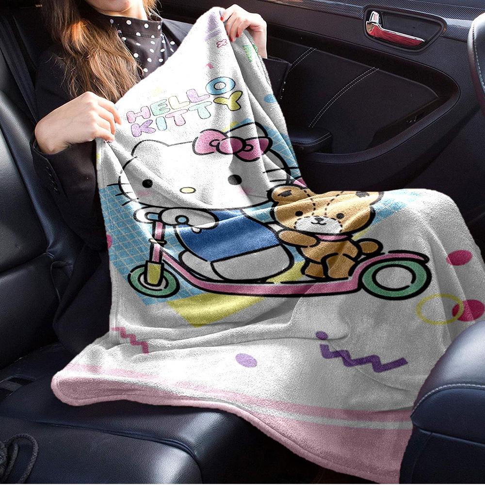1pc Hello Kitty Cute Cartoon Flannel Blanket - Home Decor for All Seasons, Soft, Comfortable, Machine Washable, Gift for Everyone, Suitable