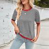 Женская мода весна-лето повседневный полосатый подходящие цвета круглый вырез трикотажный короткий рукав джемпер топ