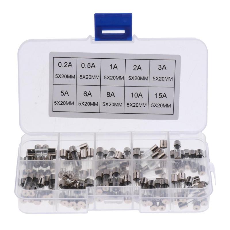 100Pcs Quick Blow Glass Tube Fuses Assorted 0.2/0.5/1/2/3/5/6/8/10/15A