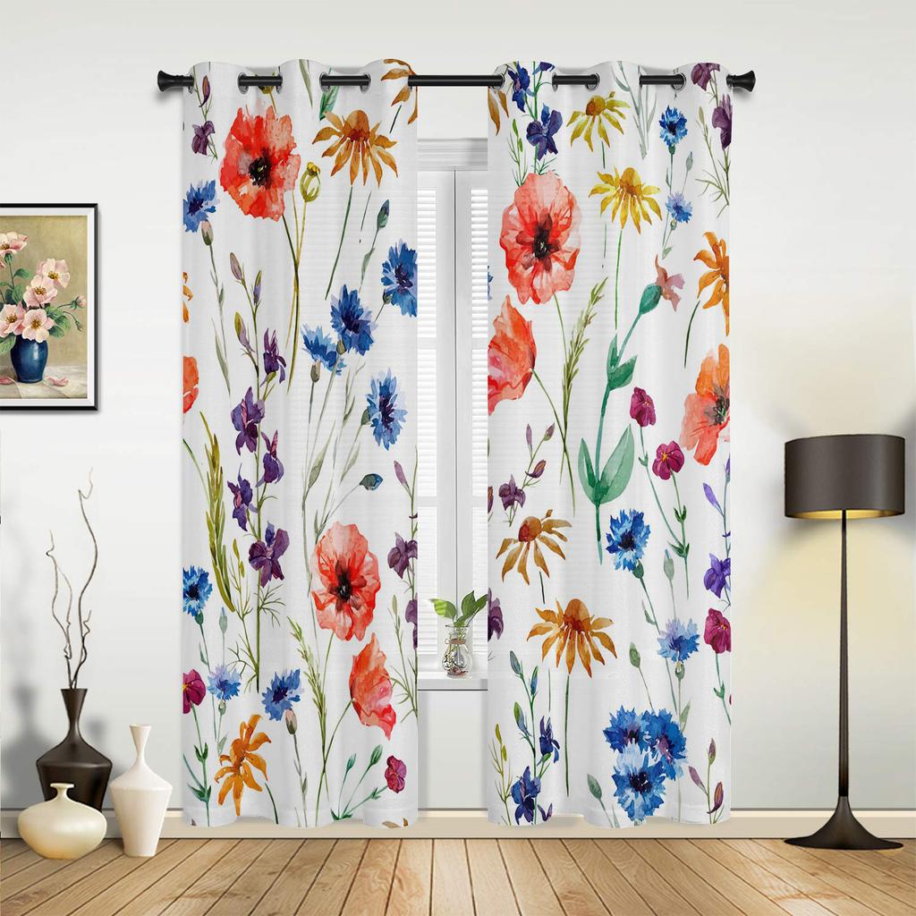 Flower Watercolor Window Curtain for Bedroom Living Room Backdrop Curtain Home Decor Kitchen Short Curtain
