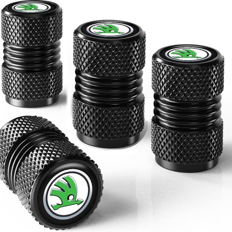 4Pcs 3D Styling Car Wheel Tire Valve Caps Stem Cap For Skoda Octavia A5 A7 RS Fabia Superb Rapid Kodiaq Karoq Auto Accessories