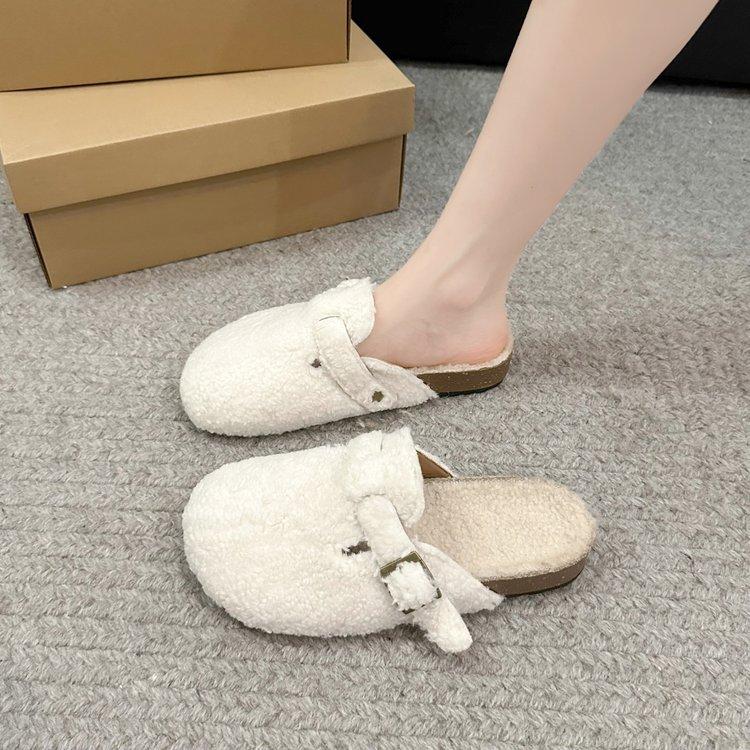 Fashion Spring Fall Hairy Slippers Female Outside Wear Winter Lamb's Wool Lovely Padded Maternity Cotton Slippers
