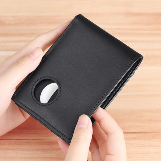 Men's Bifold Wallet Genuine Leather Wallet with Airtag Holder RFID Blocking Pocket