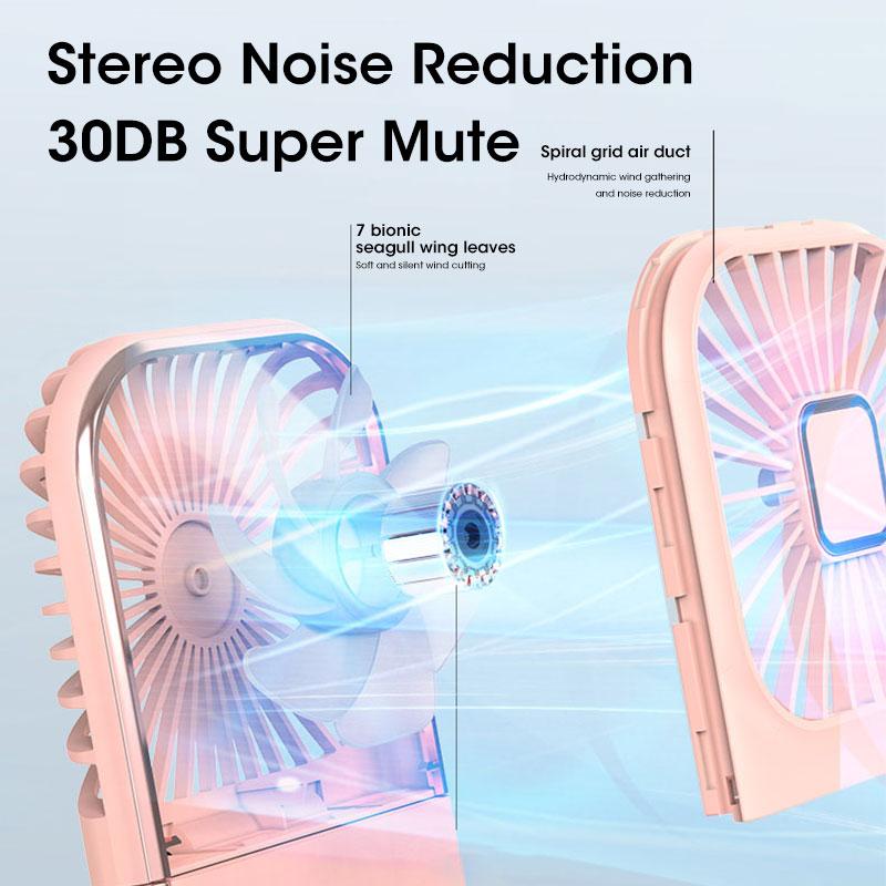 180° Portable Folding Fan Digital Display Neck Hanging Fan USB Adjustable Rechargeable Cooling Mute Power Bank Phone Holder