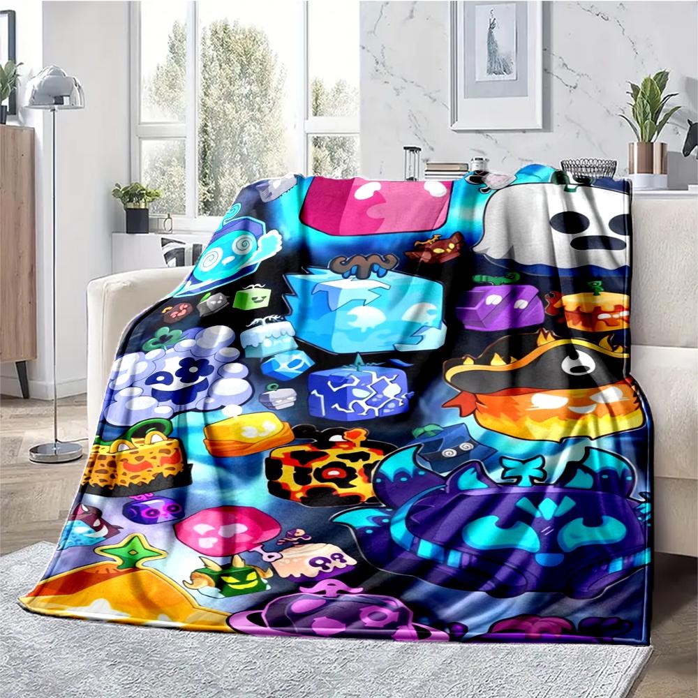Blox Fruits Theme Printed Blanket - Perfect for Couch, Bed, Travel & Outdoor Use | Machine Washable, Cozy & Durable.