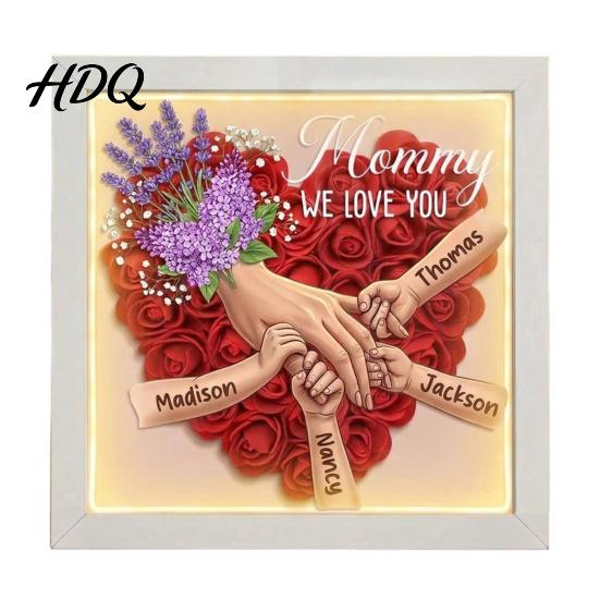 Personalized Family Keepsake Mommy Holding Hands Shadow Box with Ring And Manicure Custom Mother