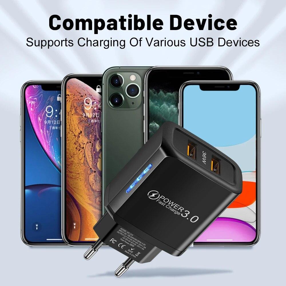 2 порта 36 Вт USB зарядное устройство для мобильного телефона Quick 3.0 Wall Fast Charge Adapter для iPhone Xiaomi Samsung